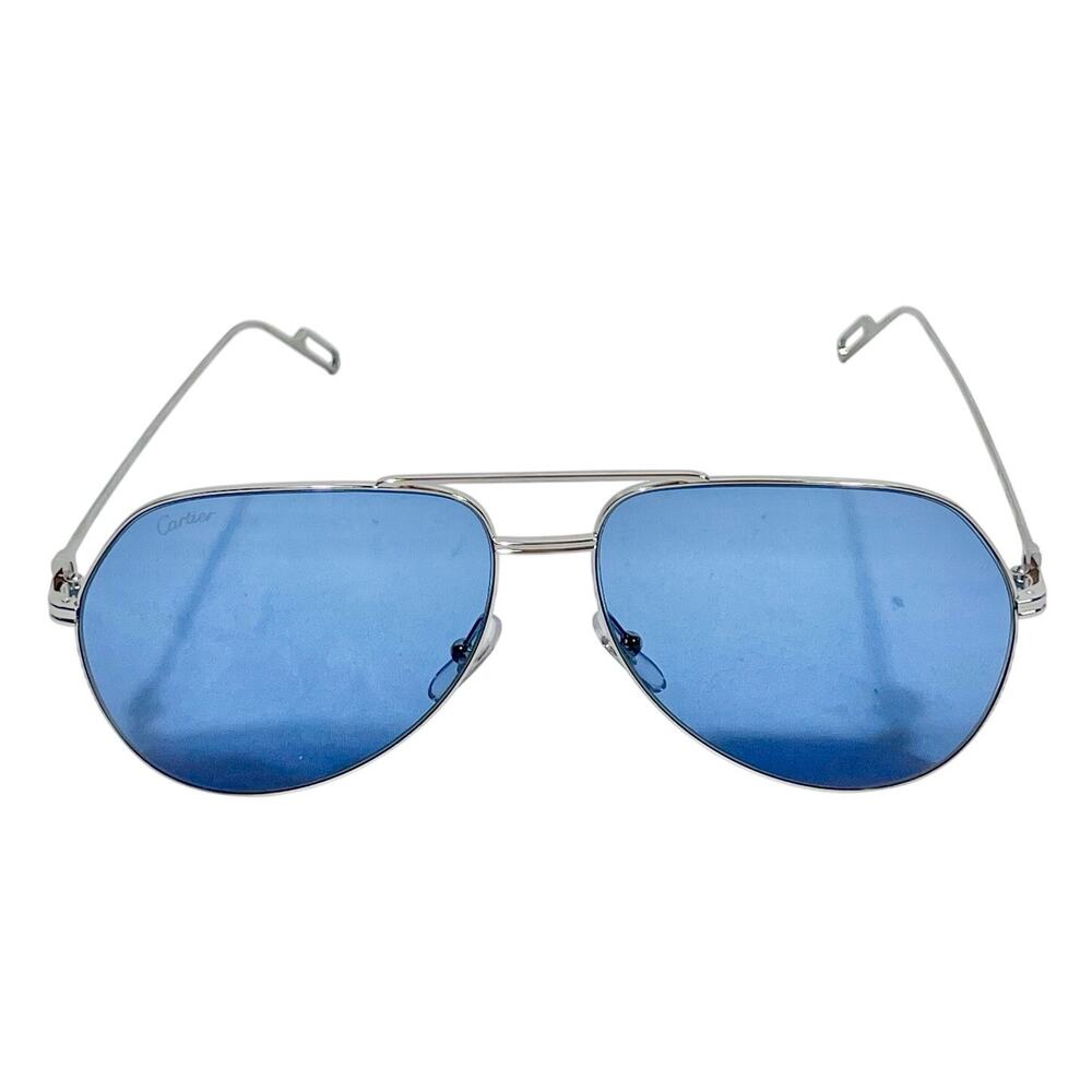 Cartier Aviator Sunglasses Silver Frame Blue Lenses 62-14 CT0110S 006 NEW